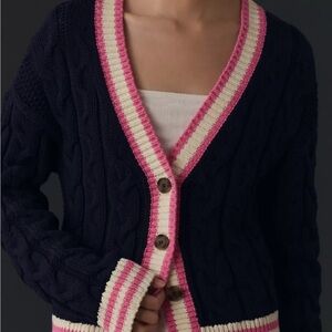 Maeve Anthropologie Varsity Cable Knit Cardigan Sweater